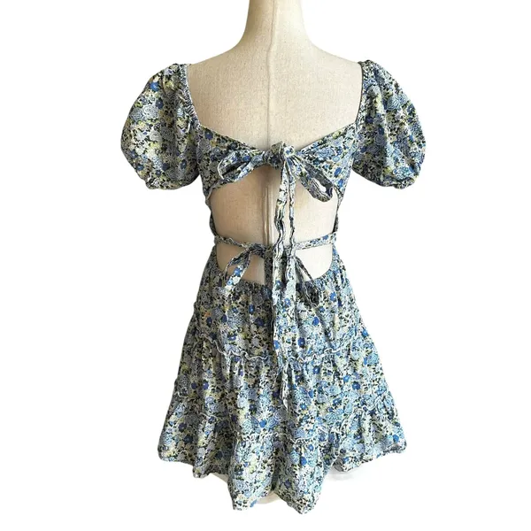 Altar'd State Blue Floral Lined Mini Babydoll Dress Women's Size Small | 27-1 - Image 2