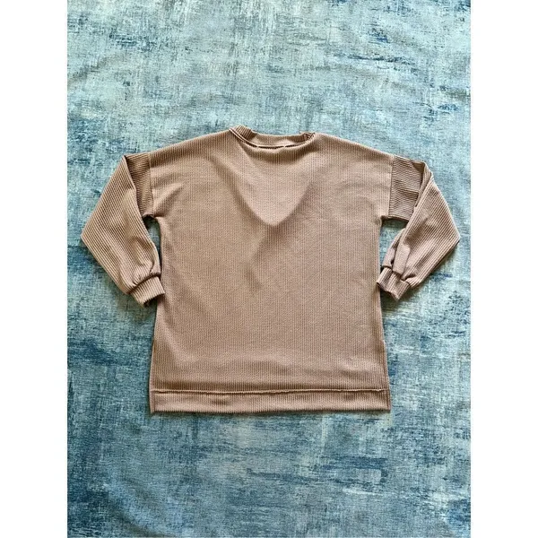 Altar'd State Ada Taupe Tan Oversized Relaxed Fit Ribbed Boxy Long Sleeve Top XS - Image 2