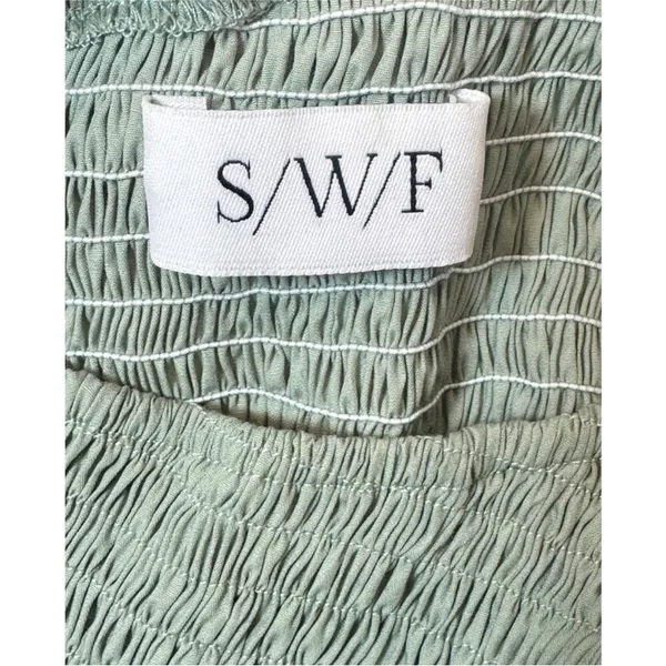 SWF x Revolve Smocked One Shoulder Maxi Dress Womens M Light Green Tiered Cotton - Image 2
