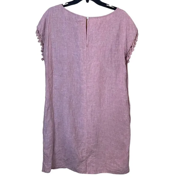 Antibes Blanc Linen Pink Fringe Sleeve Dress Size Medium - Image 5