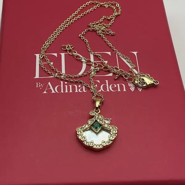 Eden by Adina Eden Mother of Pearl Fan Shell CZ Necklace 14K Gold Plated - Image 3