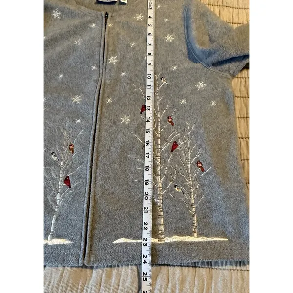 Croft & Barrow Cardigan Sz PL Full Zip Gray Cardinals Birds Holiday Winter‎ Snow - Image 7