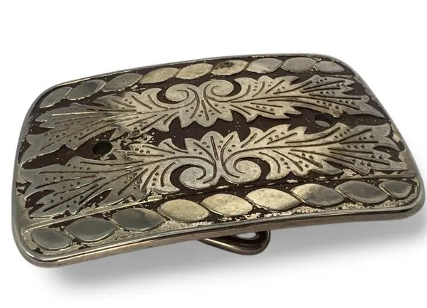 Vintage Western Engraved Silver Tone Belt Buckle 3"X 2" Unisex Scroll - Image 3