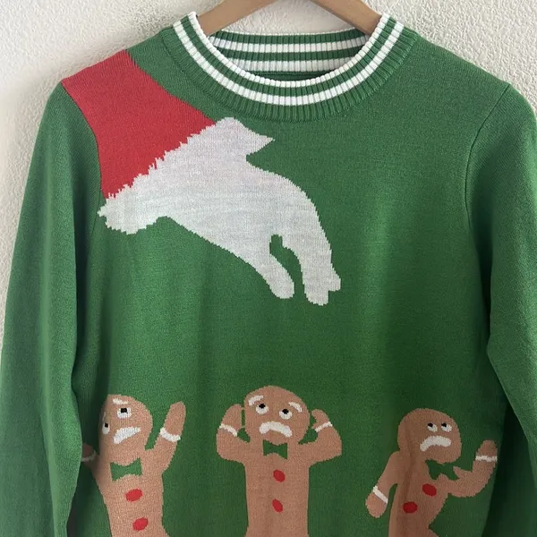 Tipsy Elves Gingerbread Men Being Eaten Holiday Ugly Christmas Sweater Graphic S - Image 4