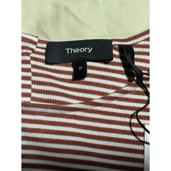 Theory Sedona Multi Striped Lowell‎ Knit Square Tee Button Back Top P - Image 4