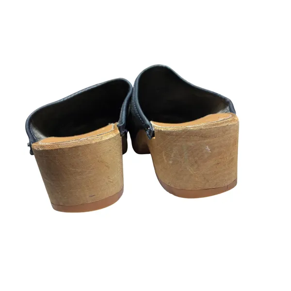 Holie Suede Wooden Clogs Black Slip On Mules Size 7 70s Boho Vintage - Image 6