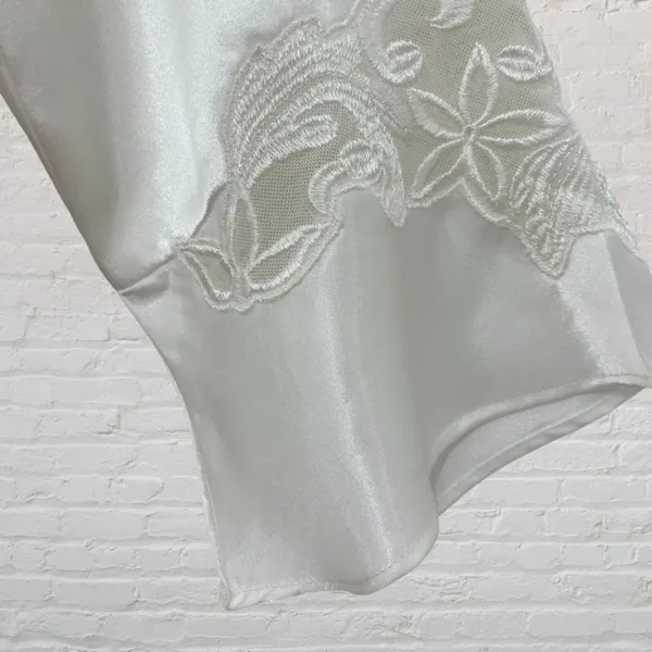 Morgan Taylor Ivory Satin Bridal Robe Size S Maxi Embroidered Sleeves Boudoir - Image 7