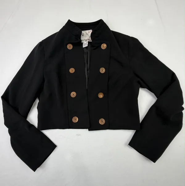 Kenzie Women's Black Cropped Double Breasted Military Style Jacket Size 12 - Image 4