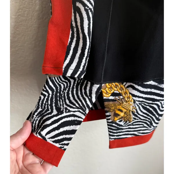 Eva Varro Womens S‎ Black Zebra Tunic Blouse Long Sleeve Bee Ladybug Career Chic - Image 9