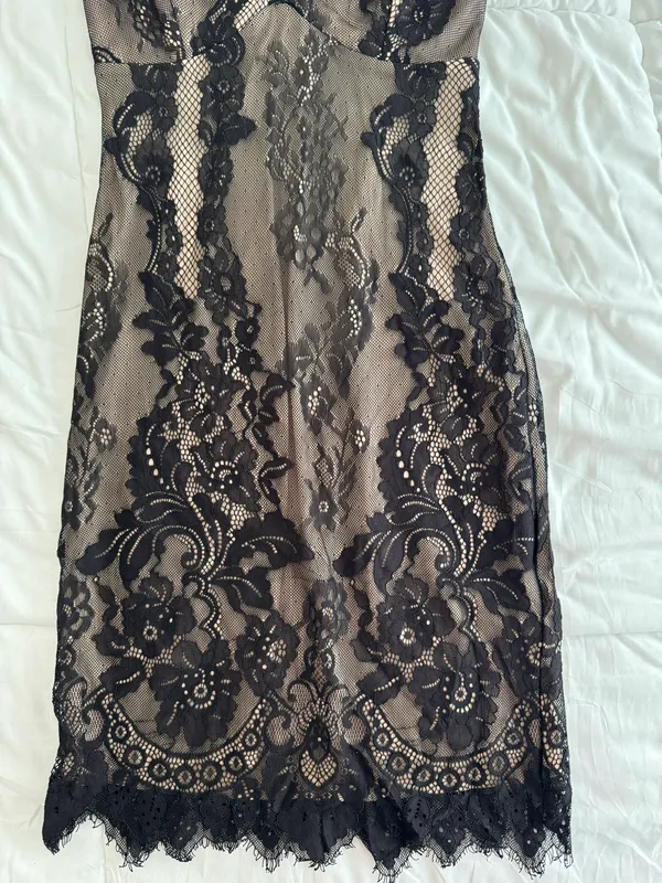 Laced Mini Dress Tan - Image 3