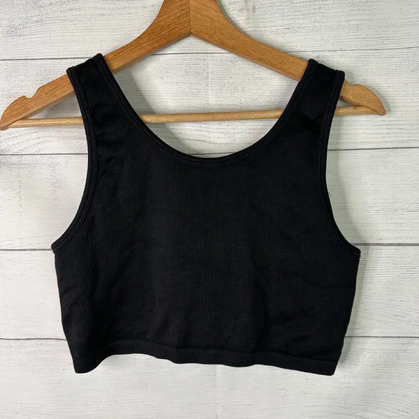 Aerie Womens Black Ribbed Seamless Crop Tank Top Size Large - Image 3