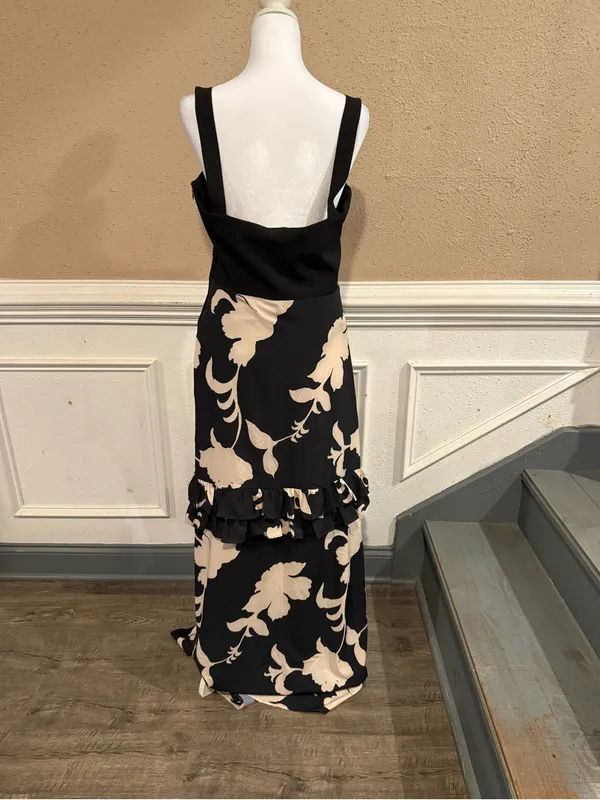 Colombian Black Floral Maxi Dress with Ruffles - Image 3