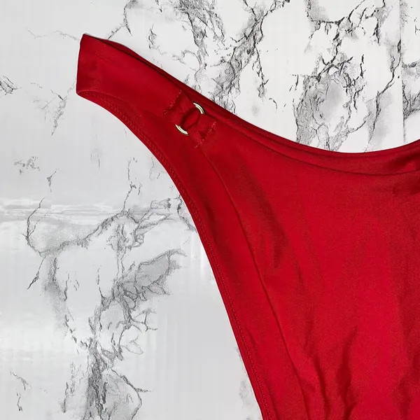 NWT Quince Cherry Red Italian High-Leg Ring Bikini Bottom Women's Size Small - Image 3