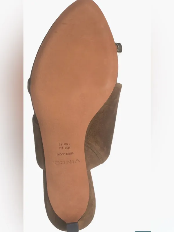 Vince Suede Open-Toe Mule in Cognac with Gold Accent Size 5.5 - Image 6