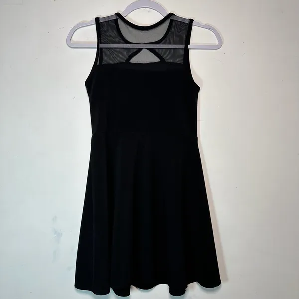 AQUA Black Sleeveless Mesh Yoke Cutout Fit and Flare Skater Dress‎ Large USA - Image 2