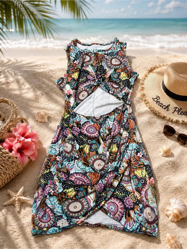 SHEIN Multicolor Floral Paisley Maxi Dress with cutout- Turquoise, Pink, Yellow - Image 2