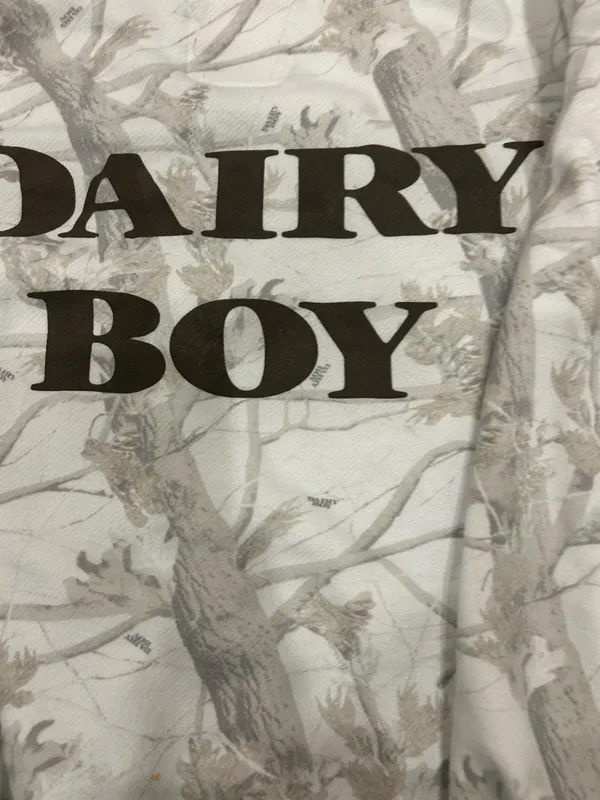 DAIRY BOY Teddy Brown Cream Woodland Camo Crew Sweatshirt XS Cotton Sold Out - Image 3