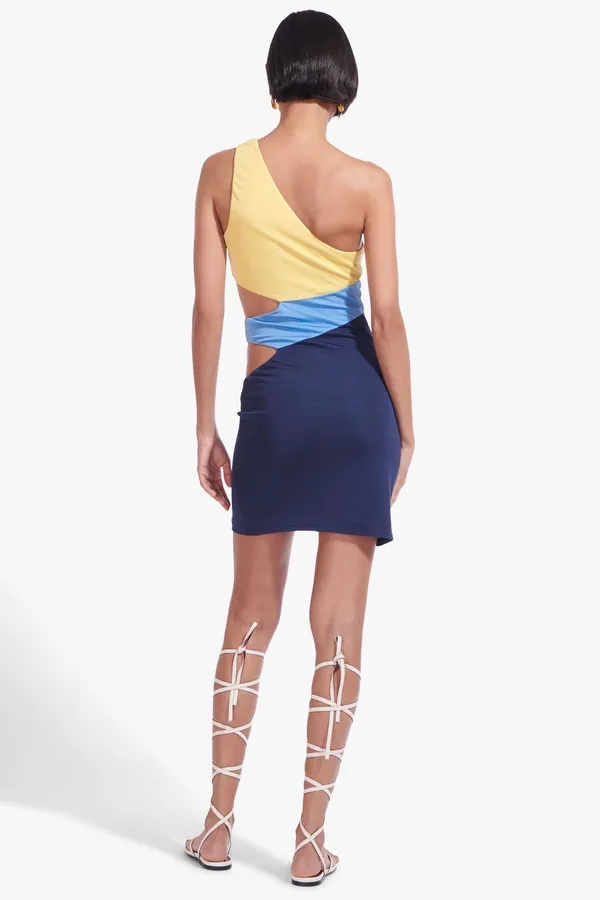 Staud Letta asymmetric jersey mini dress in cool ocean multi size XS extra small - Image 10