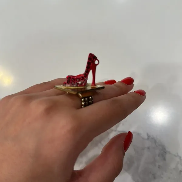 Ring Bling Heel Shoe Ring Adjustable Gold Band - Image 2