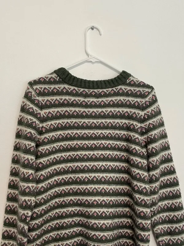CROFT & BARROW Extra Cozy Sweater Olive Green White Fair Isle Geometric Hearts M - Image 15