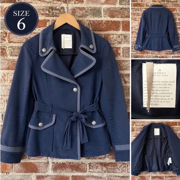 EUC Anthropologie Gramercy Peacoat Blazer Jacket Blue Military Style Coat Sz 6 - Image 2