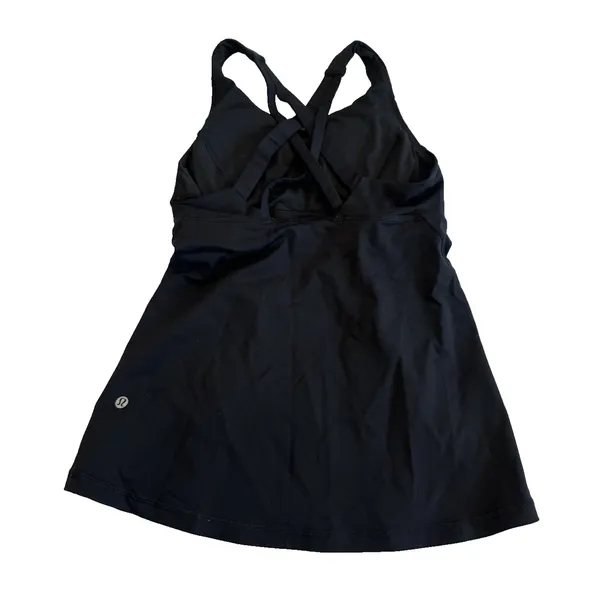 Lululemon Stash N Run Tank Top Built In Bra Size 4 Black Criss Cross Pockets - Image 5