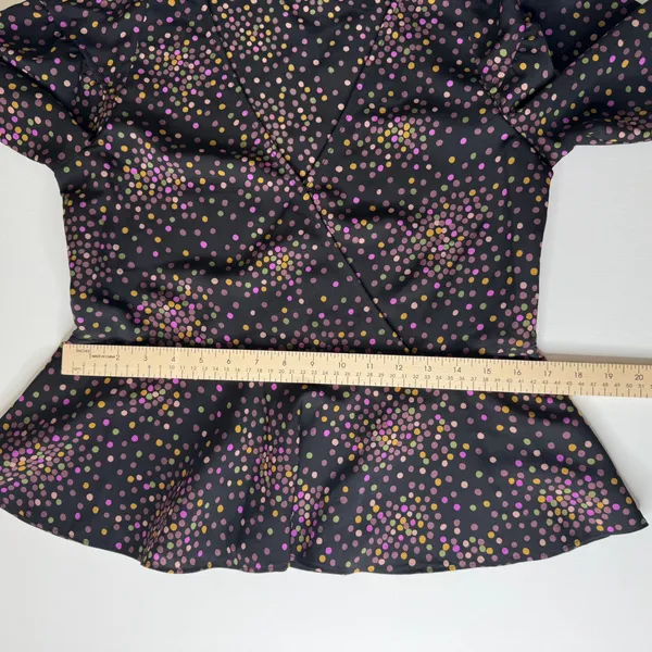 Kate Spade Polka Dot Wrap Blouse‎ Size XS Black Peplum Long Sleeve Preppy Office - Image 8