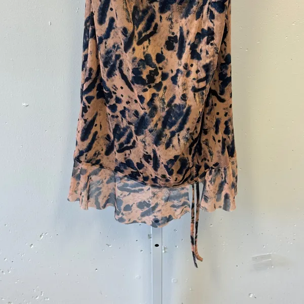 PrettyLittleThing Tan Black Abstract Print Cowl Neck Ruched Mini Dress US 10 - Image 4