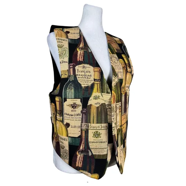 Vintage ‘90s French Wines Tapestry V-Neck Open Front Vest - Image 5