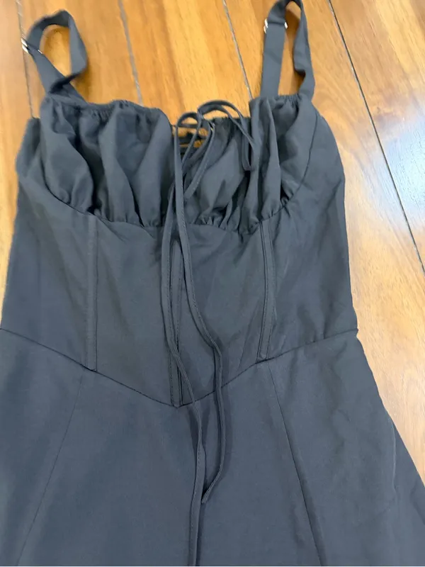 Marthea Black Corset Midi Dress Size S Lace Up Back A-Line NWOT - Image 9