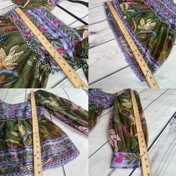 Farm Rio Blouse Top XS Green Jungle Fairy Boho Botanical Tropical‎ Praire Resort - Image 3