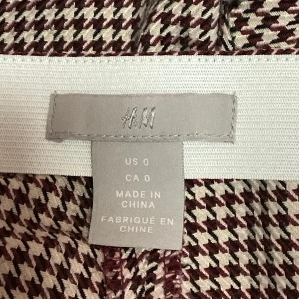 H&M Women's Brown Houndstooth Plaid Flat Front Crop Skinny Career Pants Size 0 - Image 4