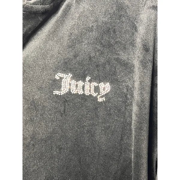 Juicy Couture Velour Rhinestone Zip Up Hoodie Women's XXL Black Y2K - Image 3