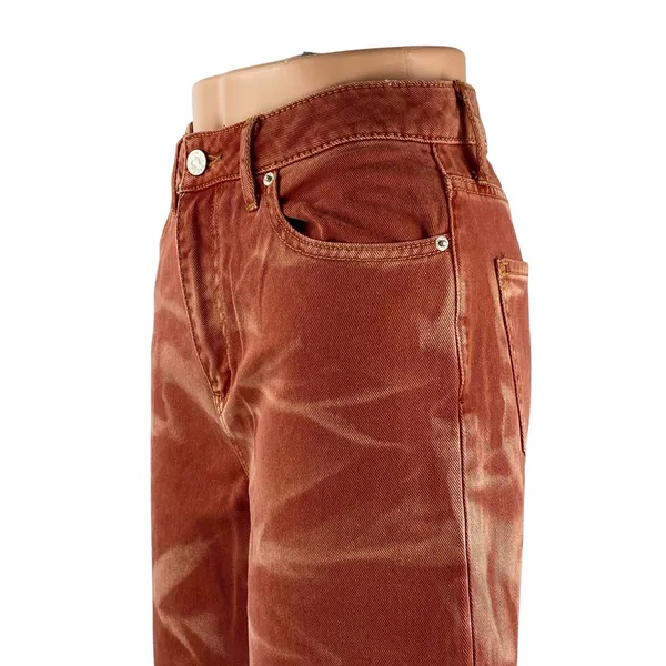 Urban Outfitters Brown Waxed High Waisted Wide Leg Baggy Denim Jeans Size 26 - Image 2