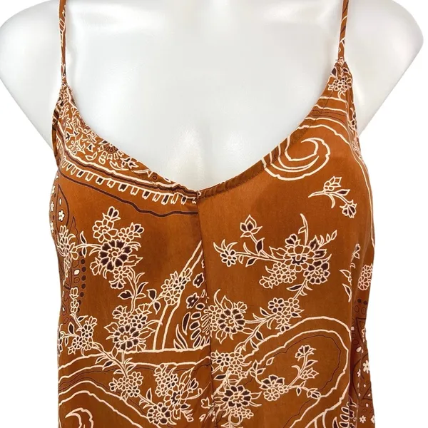 Zara Brown V Neck Boho Sleeveless Floral Paisley Camisole Cami Tank Top Sz XS - Image 6