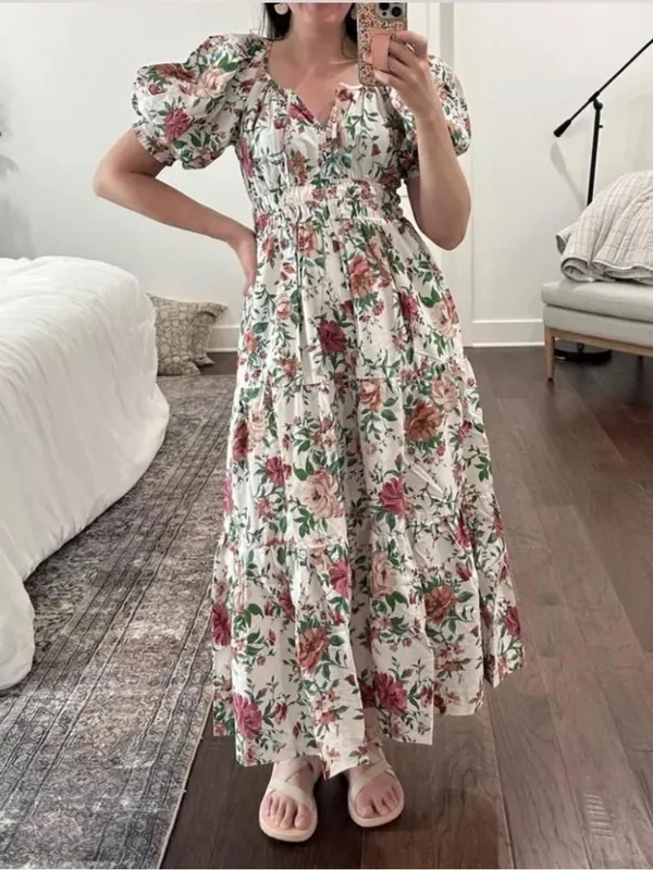 Anthropologie The Somerset Floral Maxi Dress Puff Sleeve Small $168 - Image 3