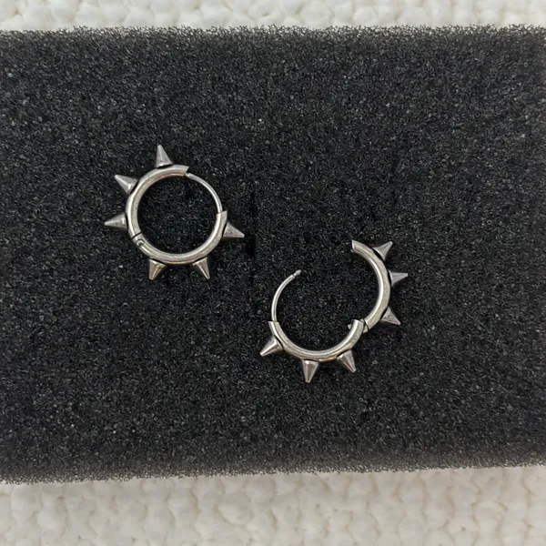 14mm Spike Small Hoop Earrings for Men Women Streetwear Punk Hip Hop Unisex Earrings - Image 4