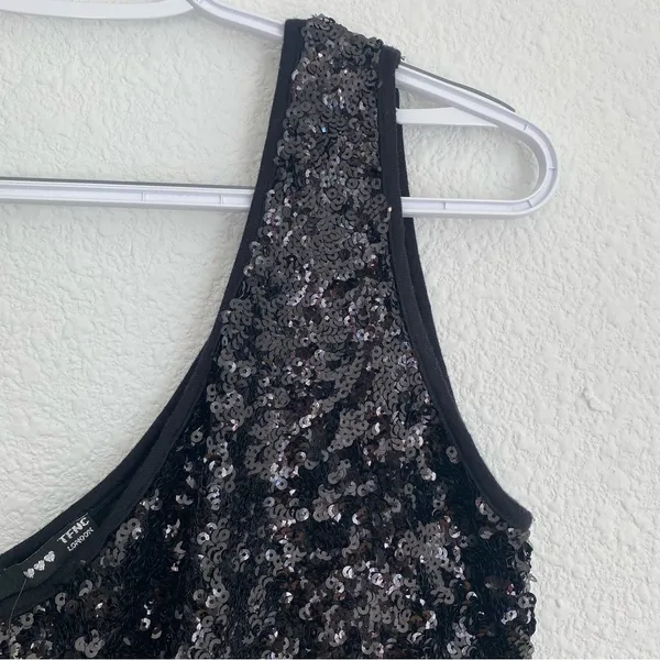 NWT one shoulder black shimmer sequin mini dress lined, size S / M - Image 4