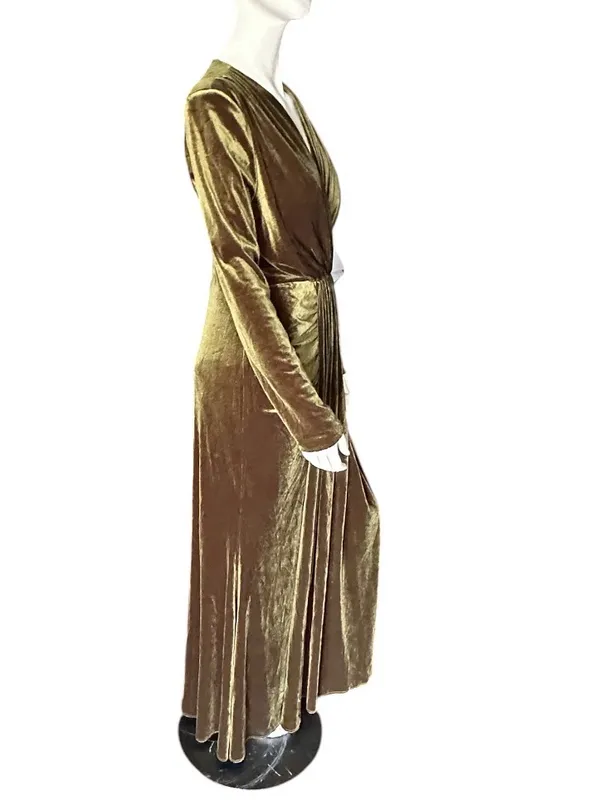 Inewer Stretch Velvet Long Sleeve Draped Formal Dress Olive Green SIZE 12 NWT - Image 3
