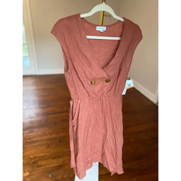 Luxology Linen Mini Dress Quiet Luxury Breathable Boho Earthy‎ Parisian Scandi S - Image 2