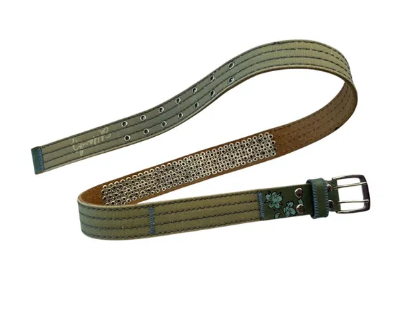Ed Hardy size large y2k Studded Belt green flower leather blue silver - Image 8