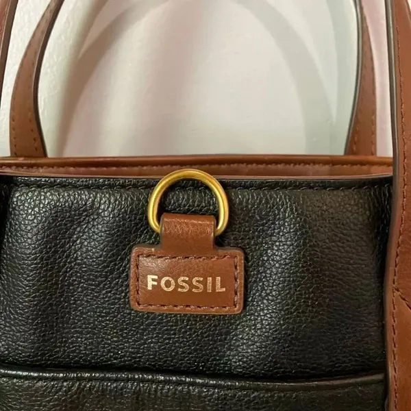 Fossil Cowhide Leather Black And Brown Shoulder Crossbody bag #768 - Image 6
