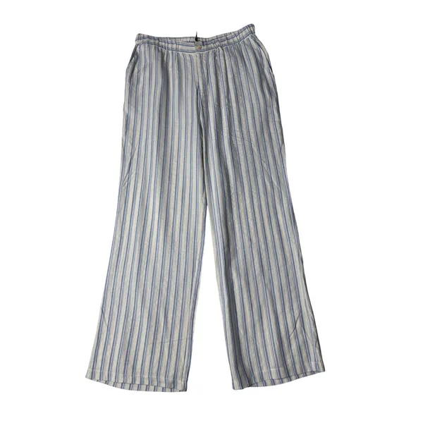 Coco Carmen Blue White Striped Wide Leg Pants L XL Coastal Linen Blend NWT - Image 2