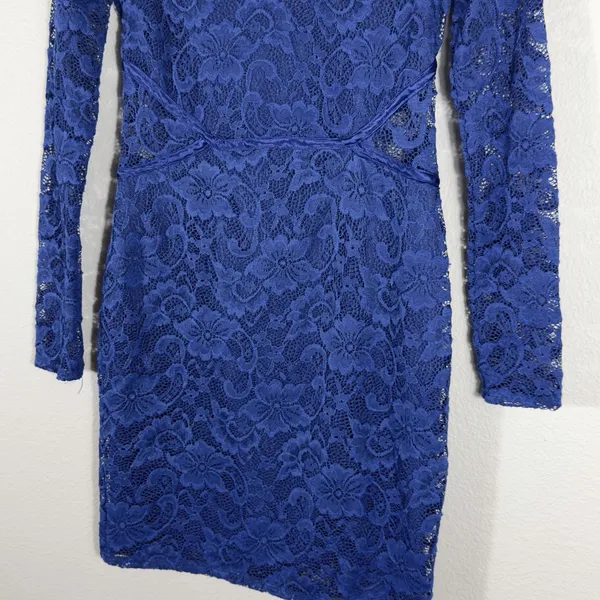 Social‎ Stories Women's Royal Blue Long Sleeve Lace Mini Dress Formal Size Small - Image 2