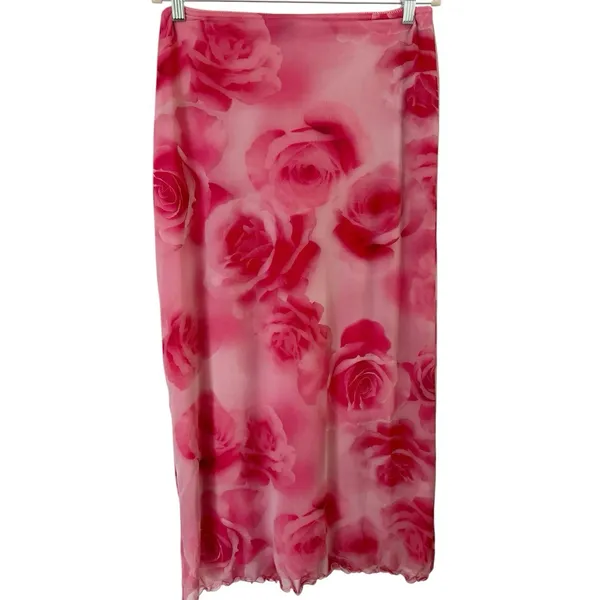 NWT Urban Outfitters UO Wave Maxi Mesh Skirt Pink Floral Size Large - Image 6