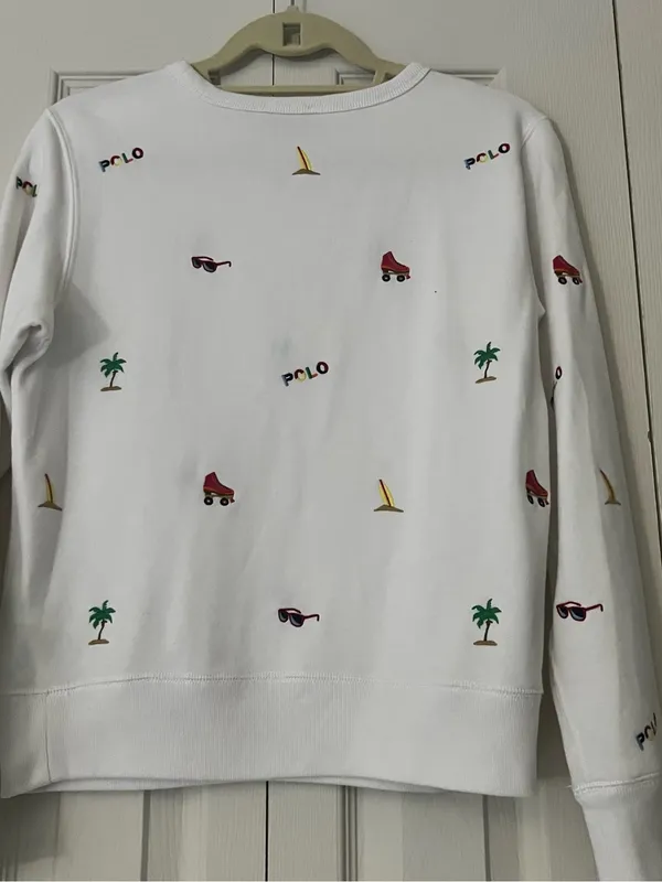 Polo by Ralph Lauren White Crewneck Sweater with Colorful Embroidered Icons - Image 3