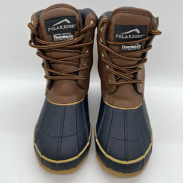 Polar Edge Womens‎ 6 Duck Boots Laced Navy Tan Upper Thermolite Insulation Steel - Image 3