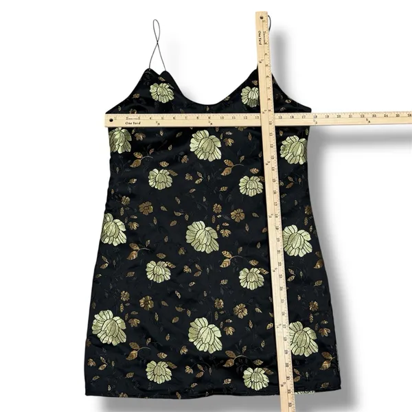 Forever‎ 21 Floral Satin Jacquard Mini Slip Dress Black Gold Medium - Image 12