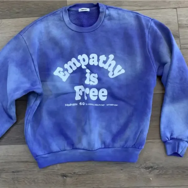 Madhapoy BLUE TIE DYE MENTAL HEALTH EMPATHY‎ IS FREE CREWNECK size small - Image 2