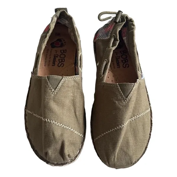 Skechers Bobs Olive Green Canvas Slip On Boat Shoe Flats Women 5 Comfort Neutral - Image 6